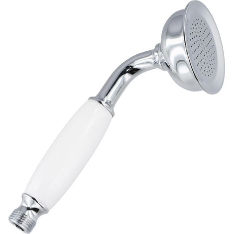 Pommeau de Douche Rétro en Laiton Chromé Poli, Design Victorien Traditionnel avec Poignée Céramique Économie d'eau et Anticalcaire Finition en Cuivre Argenté ou Chromée (1/5)