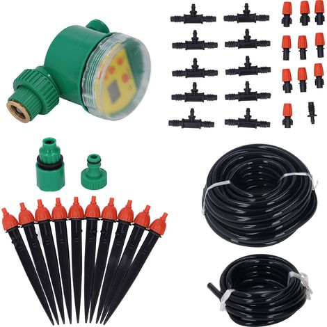 Kit de contrôleur d'arrosage automatique pour plantes en pot, arrosage automatique par atomisation, minuterie, tuyau de 10 m, 10 buses, sortie unique (1/5)