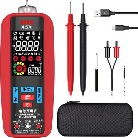 Multimètre Numérique Intelligent LCD Couleur Testeur de Courant Automatique avec Sonde de Température VFD Testeur de Tension Capacitance Résistance Hz Diode avec Etui et Batterie Rechargeable (1/5)
