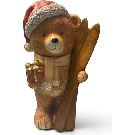 Dekofigur Weihnachtsbär mit Ski 44 x 25 cm bunt