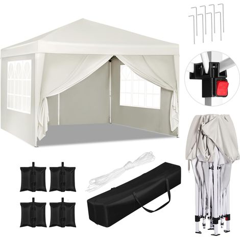 WOLTU Gazebo Pieghevole Giardino 3x3m Telo idrorepellente Padiglione,Set di 4 Sacchi di Sabbia,Beige