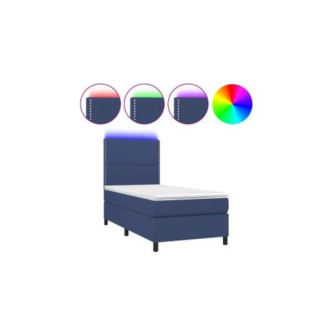 Sommier à lattes de lit et matelas et LED Bleu 100x200 Tissu (1/5)