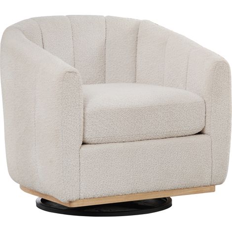 Tabouret rembourré moderne en chenille avec pied en métal, rotation 360°, fauteuil tonneau rembourré avec décoration à franges, fauteuil club en forme de citrouille pour salon,Ivoire (1/5)
