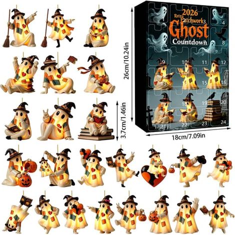 Pendentif fantôme lumineux vintage patchwork pour Halloween – Décoration suspendue rétro GJ884-02 Pendentif plat en acrylique (1/5)