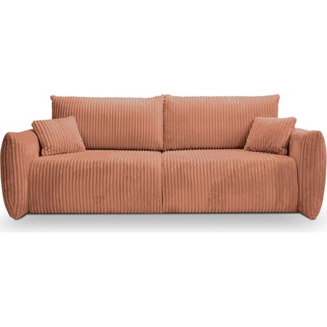 ELIO - Canapé droit convertible gros velours côtelé 3 places - Terracotta