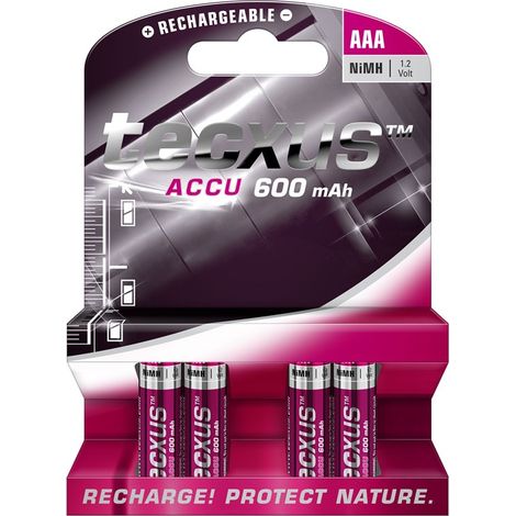 Aaa (micro)/hr03 pila recargable - 600 mah, 4 uds. en el blíster, batería de hidruro de níquel-metal (nimh), 1.2 v. (1/2)