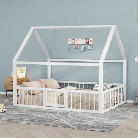MEUBLIV Cama 140x200 cm blanca – con barreras y techo decorativo, sin colchón (1/5)