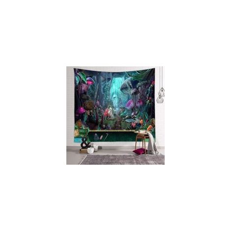 Tenture Murale Forêt Jardin - Tapisserie Hippie Psychédélique avec Plantes et Champignons, Décoration Murale Abstraite pour Salon et Chambre