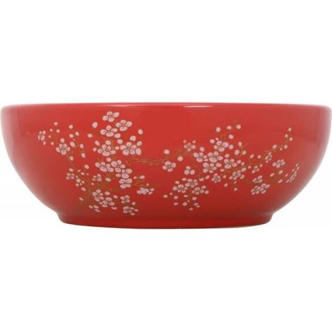 Vasque à poser ronde blanche et rouge, Ø 41 x 14 cm, céramique (1/5)