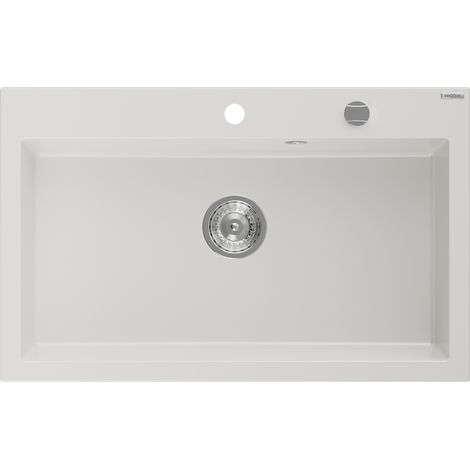 Mexen – Évier granitique 1 bac 800 x 500 mm blanc – Siphon chromé – Résistant aux rayures – 652780100520 - ELIX 800 X (1/5)