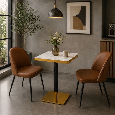 Tavolo da pranzo quadrato 60 x 60 cm in MDF e metallo, effetto marmo bianco DESVIAE (1/5)