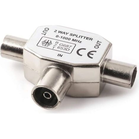 Connecteur coaxial d'antenne coaxiale pour deux antennes femelles, type T / F Distributeur d'antenne entièrement blindé Distributeur bidirectionnel pour adaptateurs TV / T- (1/5)