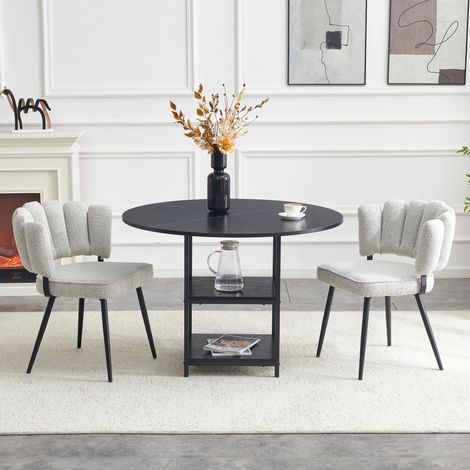Set tavolo da pranzo rotondo con 2 sedie 107x107x75 cm, doppio ripiano, tessuto MDF e metallo, nero grigio chiaro (1/5)