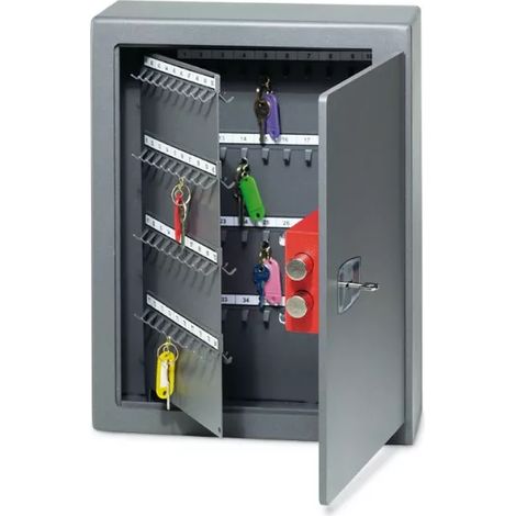 TECHNOMAX - Coffre fort à fixer pour rangement de 120 clés, ouverture à clé à double panneton, 2 pênes, 20 L, 47x36x14 cm (1/4)