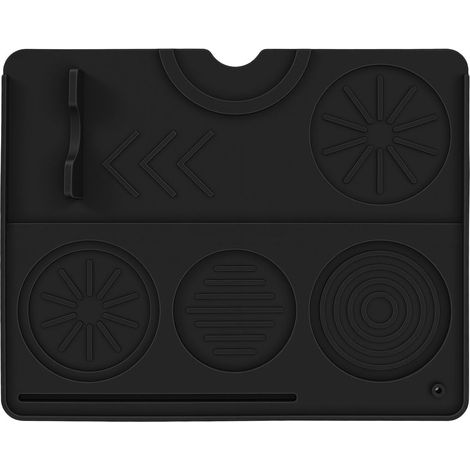 Tapis de Tassage Silicone Noir 25x20cm Antidérapant Épais 1cm avec Rainures pour Porte-filtre et Distributeur (1/5)
