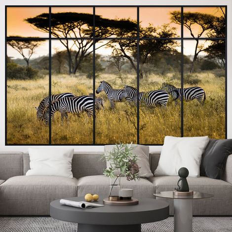 Stickers Trompe l'oeil fenêtre verrière - Zèbres Savane - 60 x 95 cm (1/5)