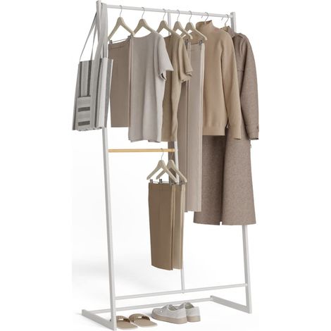 Newlux - Appendiabiti da Terra Resistente Fino a 15kg Hangy One 15 Doppia Altezza. Attaccapanni da Terra Metallico Grande Stabilità Facile Montaggio 80x40x160cm Bianco (1/5)