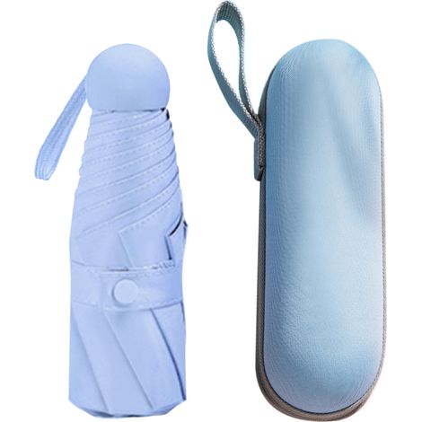 Parapluie de poche mini UV résistant 2 usages 5 sections 8 bords bleu accessoire extérieur (1/5)