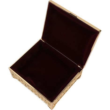 Boîte à bijoux vintage en alliage de zinc monocouche à couvercle rabattable, ornée d'un motif rose en relief, coffret cadeau pour femme.