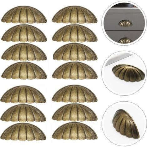14 Pièces Poignée De Coquille, Laiton Bouton De Porte Poignée Forme De Coquille, Rétro Poignées De Meubles Pour Porte D'armoire Poignées De Porte De Cuisine (1/4)