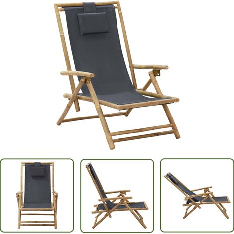 The Living Store Chaise de relaxation inclinable Gris foncé Bambou et tissu - Chaise De Jardin - Chaise Relaxante - Chaise Pliante - Mobilier De Jardin - Fauteuil Extérieur (1/5)