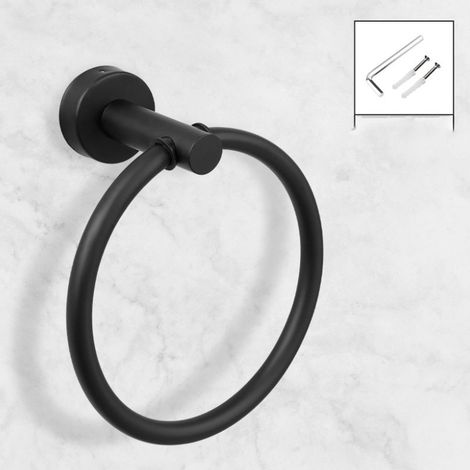 Noir - Anneau porte-serviette - Chromé - Porte-serviettes de salle de bain en acier inoxydable (1/3)