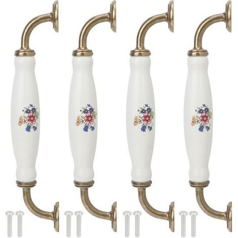 HOXILEELEO - Set di 4 maniglie vintage in ceramica bianca – interasse 160 mm in lega di zinco Maniglia per cassetti e armadi – facilità di Installazione (1/5)