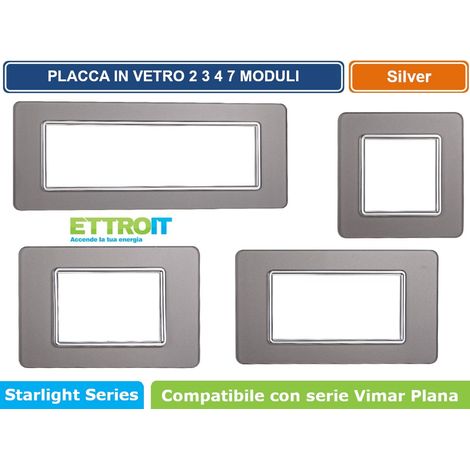 Placca compatibile Vimar Plana 4 moduli vetro colore argento Ettroit EV84406 (1/5)