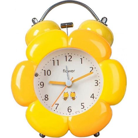 Réveil mignon pour enfants, double alarme puissante, idéal pour les gros dormeurs, silencieux (sans tic-tac), parfait pour les chambres, fonctionne sur piles (jaune). (1/4)