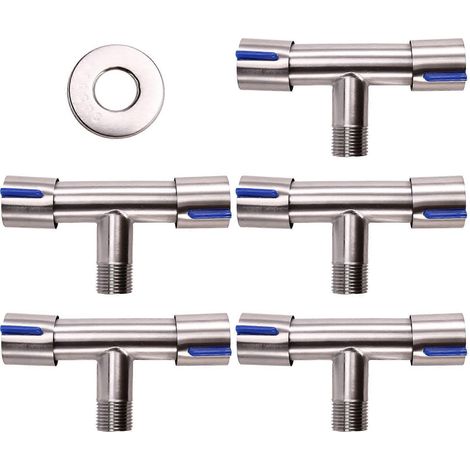 Lot de 5 vannes d'angle pour WC de salle de bain à double commande (1 entrée, 2 sorties) (1/5)