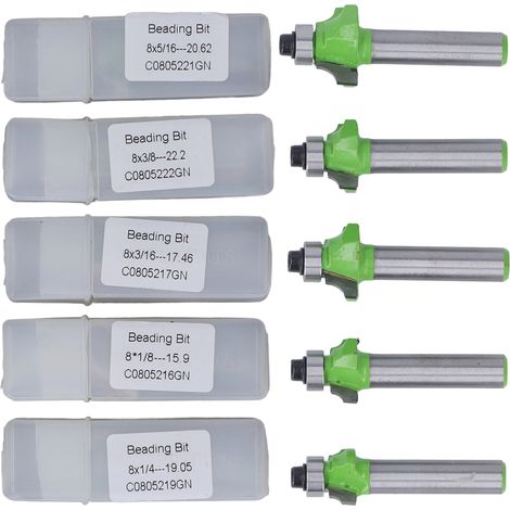 Set mit 5 8-mm-Holzfräsern zum Anfertigen von Leisten, schnelles Nachschärfen, sauberer Schnitt für Schränke, Türen und Regale.