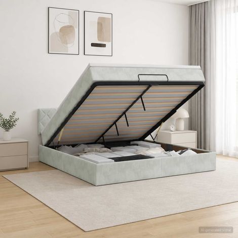 Cama tipo otomana con colchón y LED Gris Claro 160 x 200 cm (1/5)