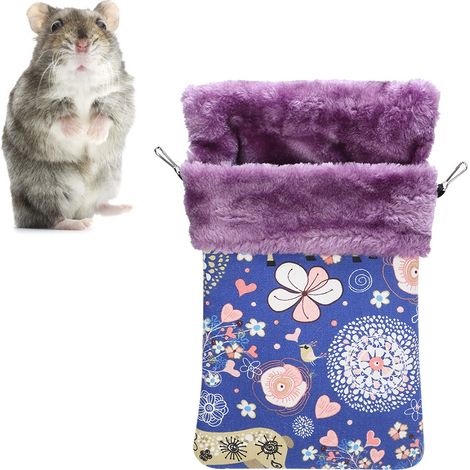 1 Sac de couchage pour petits animaux, en flanelle épaisse et toile, avec crochet, pour hamster écureuil (1/5)