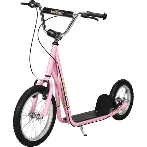 Trottinette enfant 5 ans+ – Grands pneus, guidon réglable, freins et béquille – Acier rose (1/5)