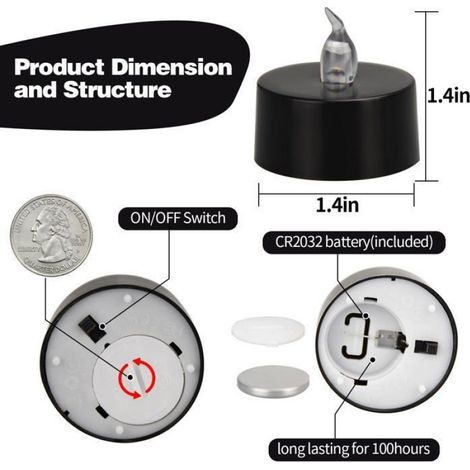 Bougie LED Chauffe-Plat - Lumière Blanc Chaud Vacillante - Fonctionne Sur Pile CR2032 - Compatible Photophore Votif - Lot De 12 (1/4)
