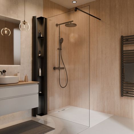 Paroi de douche à l'italienne avec armoire de rangement intégrée, 120 x 200 cm, Schulte, verre 8 mm, noir, Toura (1/5)