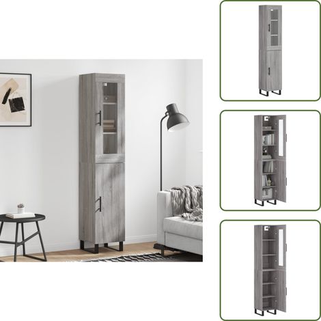 Aparador gris Sonoma - vidaXL Aparador alto madera contrachapada gris Sonoma 34,5x34x180 cm - Mueble de madera