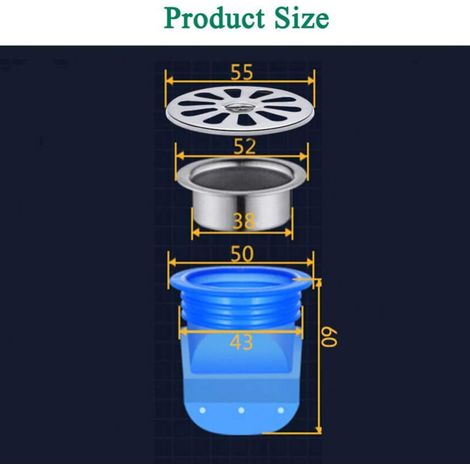 (60 mm, paquet de 2) Siphon de sol réglable en silicone anti-refoulement pour conduits de sol de salle de bain (1/3)
