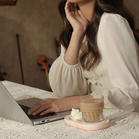 Calentador de tazas inteligente de Coaster con temperatura constante de 55 °C y apagado automático, diseño de animales rosas para la oficina, ABS/silicona/aluminio (1/5)