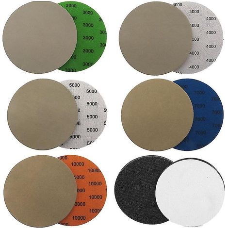 Disques de ponçage 6 pouces, grains 3000, 4000, 5000, 7000 et 10000, avec plaque d'interface, 25 disques pour ponçage à sec et à l'eau. (1/5)