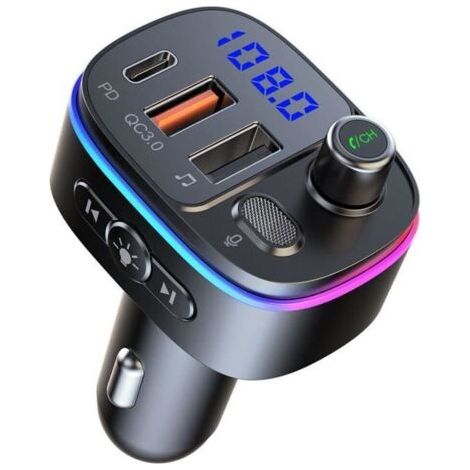 Transmetteur FM Bluetooth 5.3 - Charge Rapide QC3.0 PD18W USB C - Appels Mains Libres - Support Assistant Siri et Google - (1/4)
