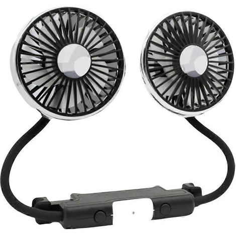 360° verstellbarer Autolüfter mit LED-Licht, USB-Anschluss, zwei Lüfterköpfen, 3 Geschwindigkeitsstufen, für die hintere Kopfstütze. (1/5)