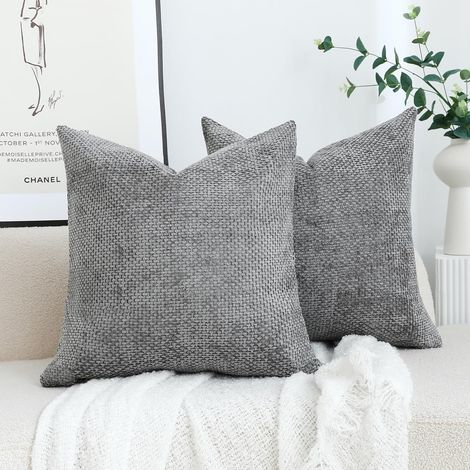 Lot de 2 coussins décoratifs en chenille - doux et texturés - pour salon - canapé-lit - style bohème - 45 x 45 cm (1/5)
