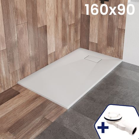 BADLAND Duschwanne 160x90x3,2 VIDAR Weiß Verbundwerkstoff Duschtasse Rechteck, Steinoptik, mit Ablaufgarnitur Ø 90 mm (1/5)
