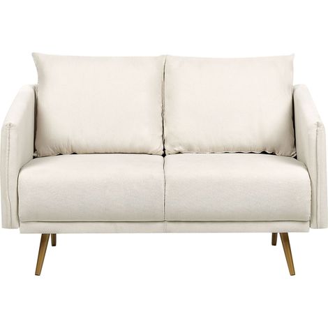 Divano in Tessuto Beige 2 Posti Cuscini Sfoderabili 130 x 78 x 68 cm Maura