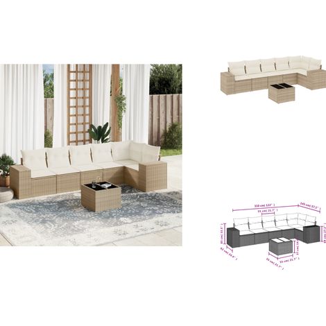 7-tlg. Garten-Sofagarnitur mit Kissen Beige Poly Rattan - Gartenmöbel Set - PE-Rattan Möbel - Outdoor Lounge - Esstisch - Sofasatz (1/3)