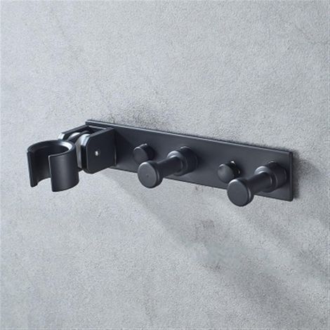 Toallero integrado con cabezal de ducha fijo de aluminio negro/plateado, accesorio de baño (juego de 4)