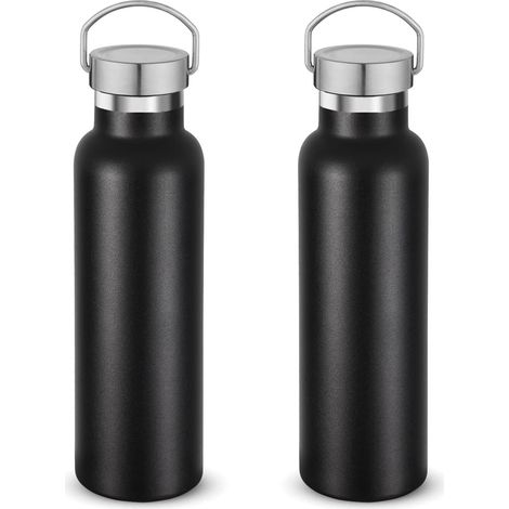 Borracce termiche da 750 ml, confezione da due, borraccia sportiva a doppia parete in acciaio inox con tappo a maniglia, borraccia in metallo riutilizzabile (1/5)