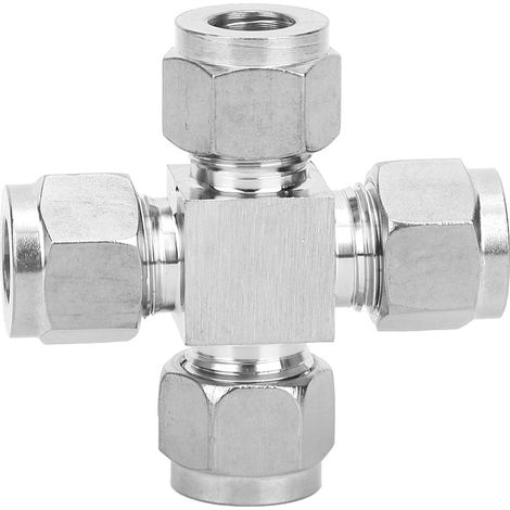 Raccord 4 voies en inox pour tube Ø10, adaptateur écrou de tuyauterie hydraulique, connecteur d'angle pour plomberie, acier inoxydable résistant, pièce de fixation. (1/5)