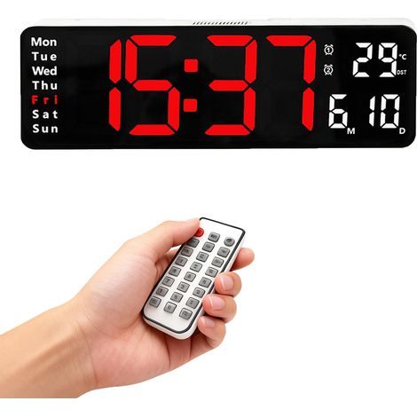 Horloge murale numérique avec grand écran, 10 niveaux de luminosité et minuterie, idéale pour les personnes âgées et les professionnels (1/5)
